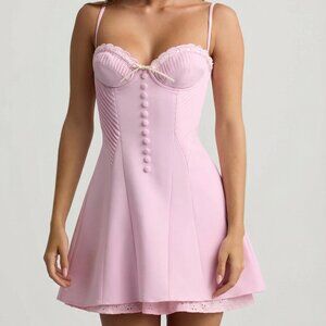 Oh Polly Bow-Detail Scalloped A-Line Mini Dress in Soft Pink 8 / Plus Cup